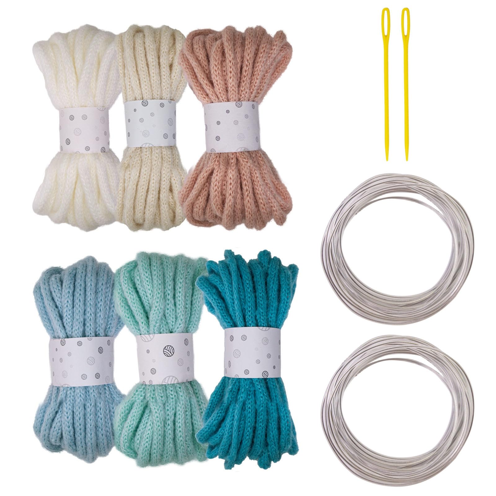 Elnwnnkc 6Rolls Braided Polyester Rope 7mmX5Meters Hollow Braided Cord with Needle and Fixed Wire for Art Craft and Decoration Aluminum Wire for Jewelry Making