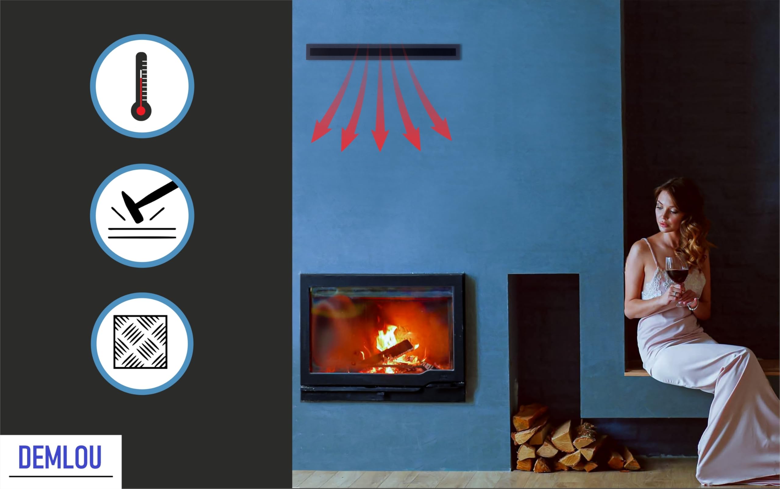 Griglia di Aerazione Lineare 40 x 9 cm in Acciaio Nero RAL 9005 – Griglia di Ventilazione Rettangolare per Camino Stufa e Parete, Bocchetta Aria in Acciaio Verniciato a Polvere.