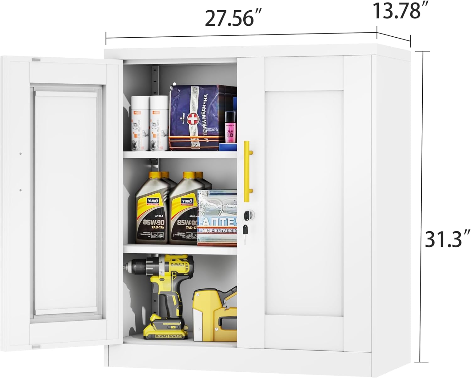 GAIOUS Metal Bathroom Wall Cabinet with Door and Adjustable Shelves, Kitchen Hanging Cabinets, Buffet Sideboard Cabinet, Floor Cupboard, Over The Toilet Storage Cabinet, White Wall-Mounted Cabinets