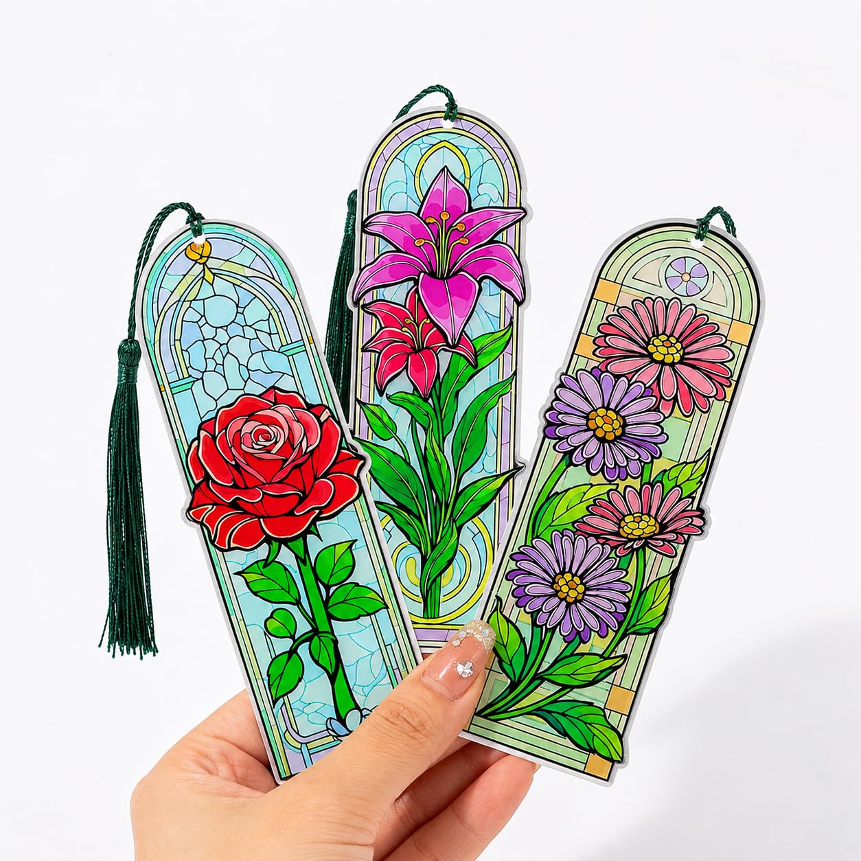 3 Pack Coquette Cherry Bookmarks Set, Cute Girly Acrylic Book Marks with Tassels, Funny Book Lover Gifts for Women (3PCS Floral)