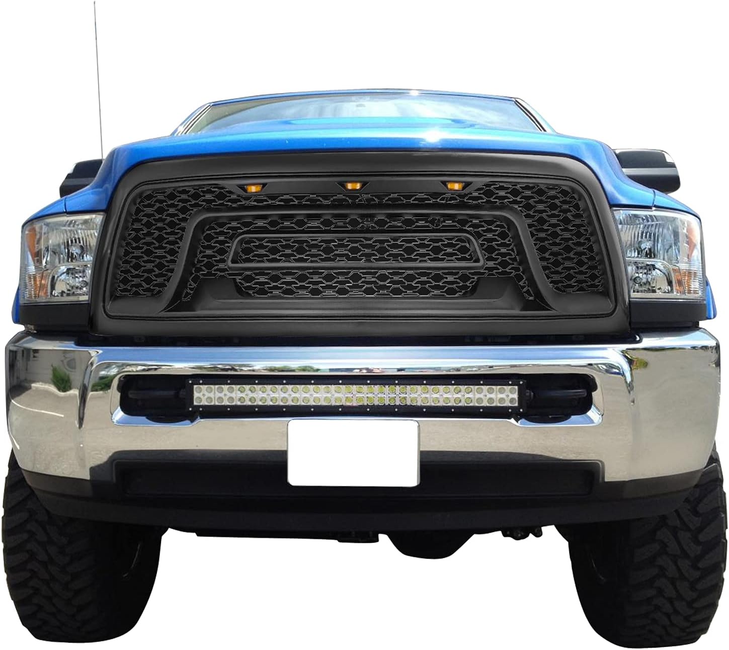 FREEMOTOR802 Front Grille with Amber LED Lights Compatible with 2010-2018 Dodge Ram 2500 3500, Front Bumper Hood Grille Replacement Matte Black ABS Plastic