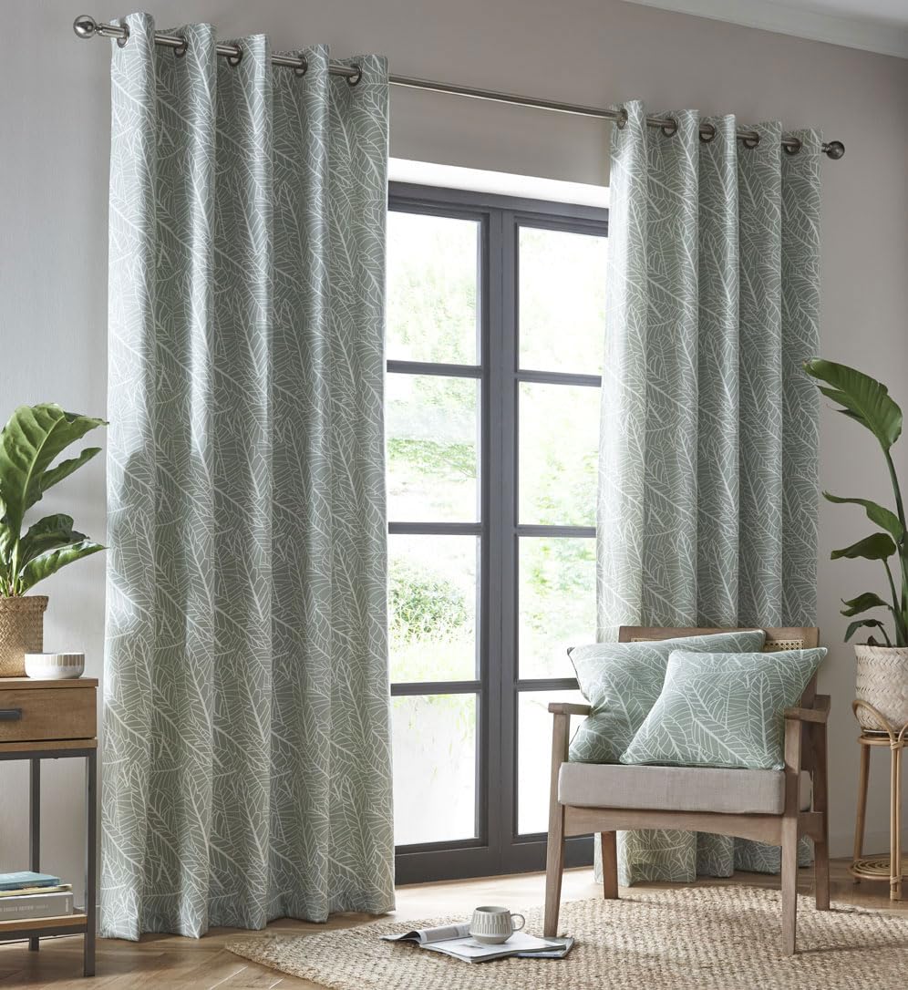 HOMEMAKER BEDDING Lined curtains sage green pair of eyelet ring top drapes (W 66" x L 54")