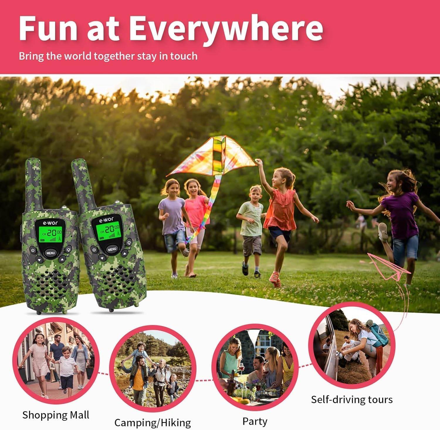 E-WOR Walkie Talkies for Kids, 2Pack 4 Miles Long Range Rechargeable Walkie Talkies 22 Channels with Flashlight Adventure Toys for 3 4 5 6 7 8 9 10 11 12 Year Old Boys Girls, Funny Gifts for Christmas
