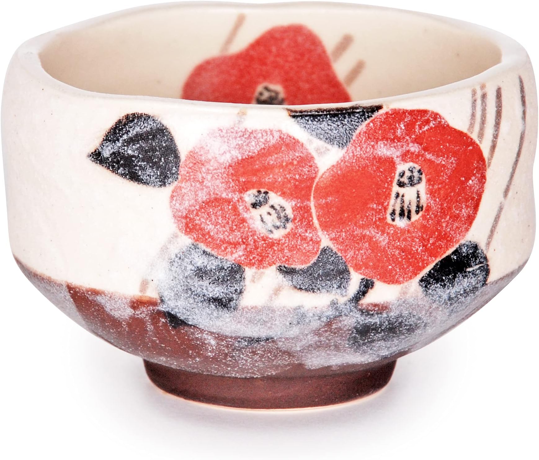 Authentic Japanese Traditional Tea Ceremony Ippuku 3.75" Diameter Mini Matcha Bowl Chawan Mino Tea Cup Textured Glaze Floral Design Handcrafted in Japan (Botan Peony)