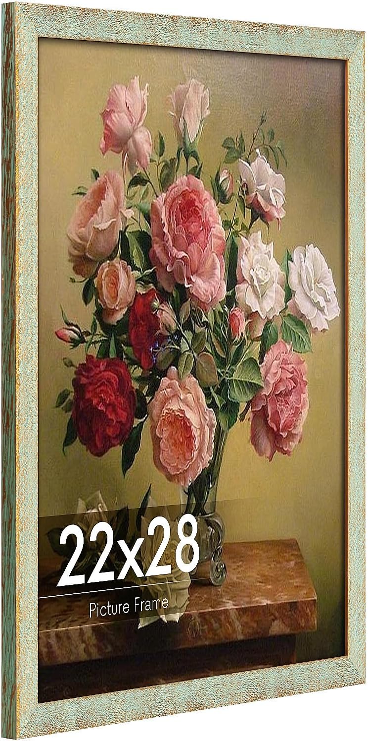 22x28 poster frame, vintage 22 x 28 frame plexiglass glass for wall display, rustic 22x28 photo picture frame large, antique gold green collage gallery wall picture frames, widen border gold 22x28