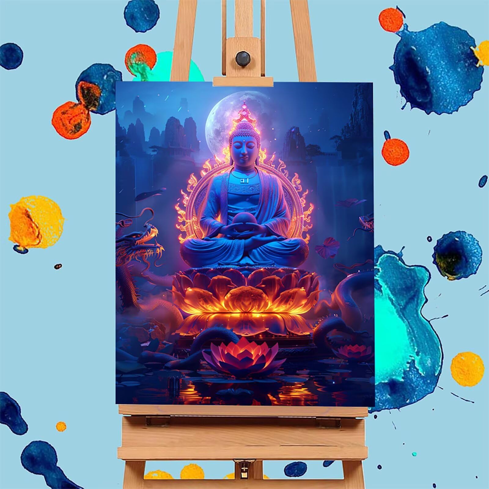 Zen Malowanie według numerów dla dorosłych z ramą, malowanie po numerach płomień, DIY Rękodzieło dla dorosłych, Paint by Numbers Adult Kit z farbami akrylowymi i pędzlami, dekoracja domu prezent