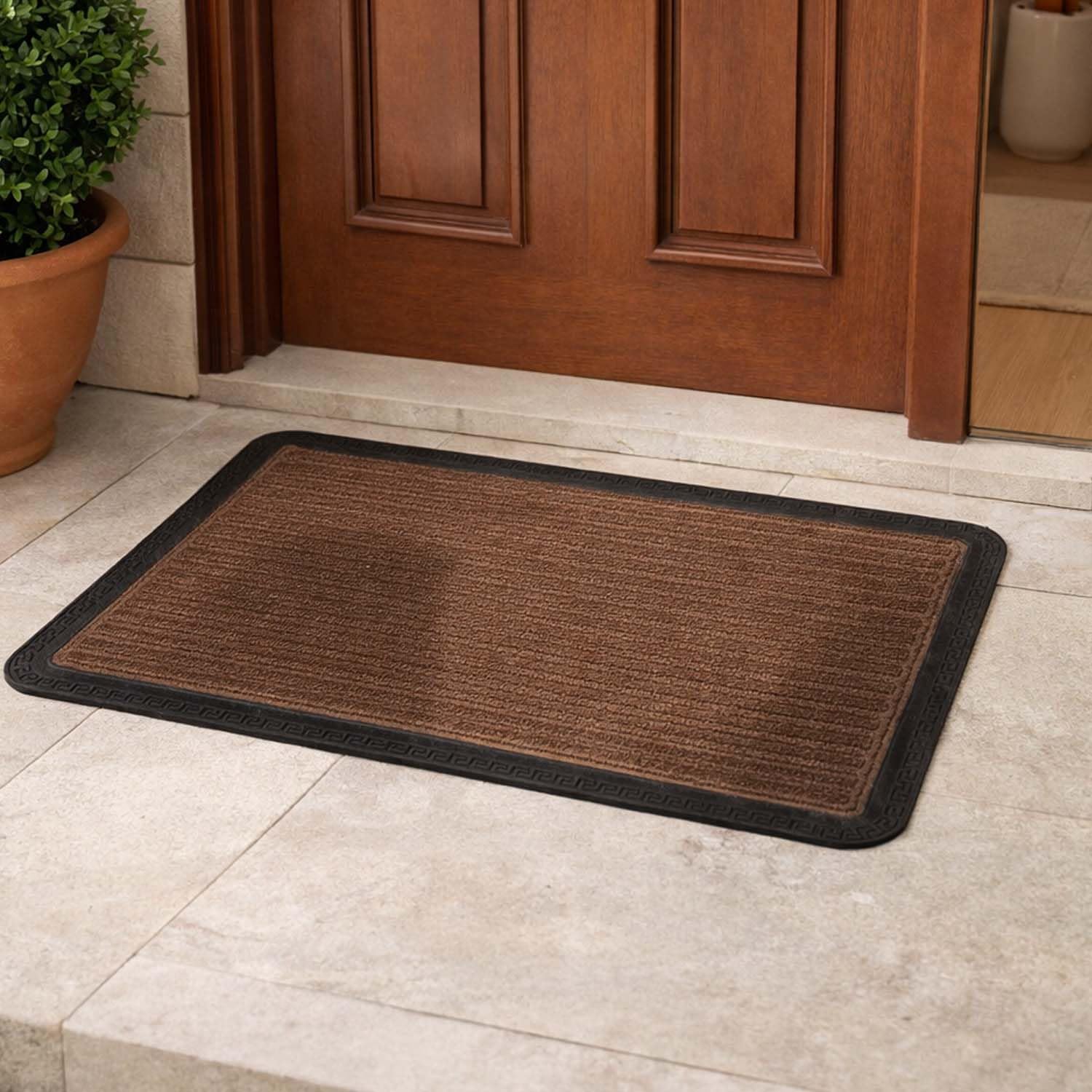 Go Hooked Rubber Door Mat 40x60 cm | Anti-Slip Floor Mat with Ribbed Textured Surface | Heavy Duty Dust & Dirt Trapper Doormat for Home Entrance, Kitchen, Bathroom, Office Indoor Use (Brown)-picture-21