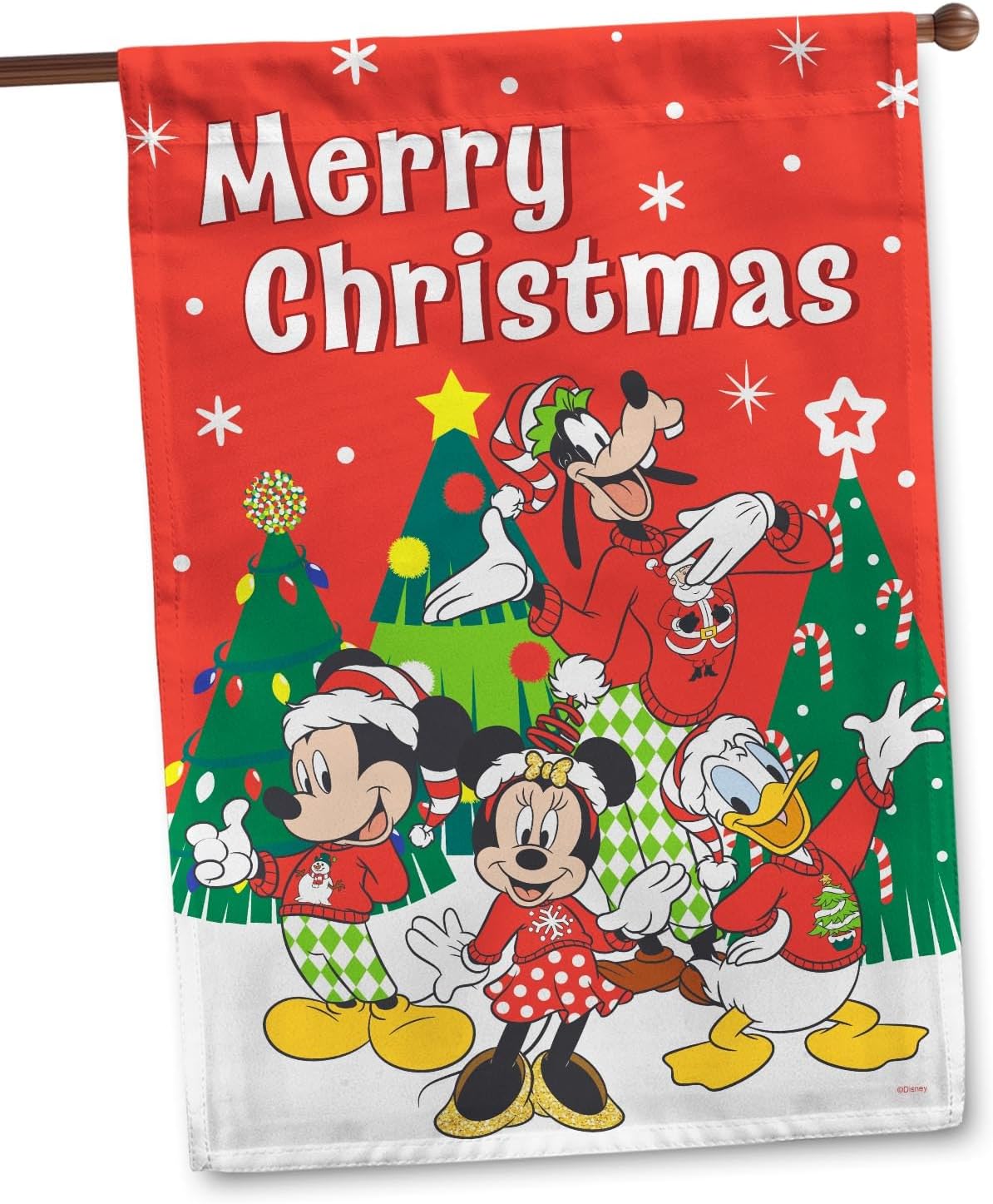 Flagology.com, Disney Celebrate Christmas with Mickey & Friends – House Flag 28" x 40", Exclusive Fabric, Officially Licensed Disney, Christmas