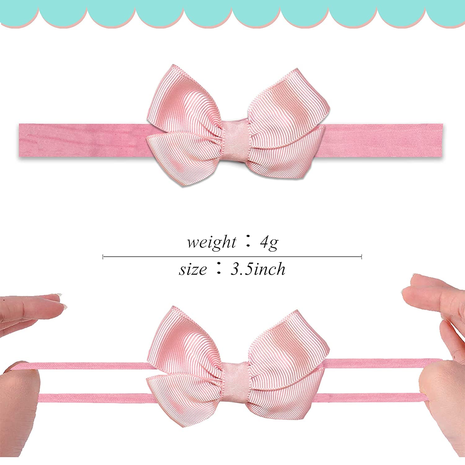 STYLEDOSE 10pc Grosgrain Ribbon Lace Head Band For Girls, Hairbands, Ribbon Boutique, Elastic Bow Bowknot for Kids Girls Infant Toddler (Bow Desgin-1) 2
