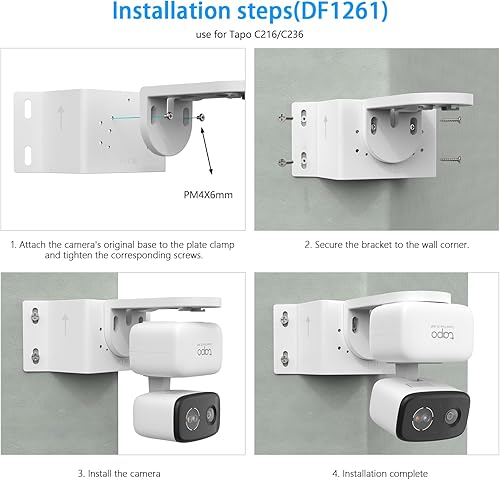 Miniatura 8 de Soporte de pared de esquina compatible con cámara de seguridad Tapo C246DC236C216C113C420C400C400 KITC460, fácil instalación con posicionamiento