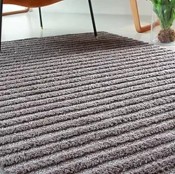 Tapete Sala, Quarto, Escritório 3D Pelo em Shagy Alto Relevo, Antiderrapante Base Emborrada Jazz (Listra Cinza, 2,00m x 1,50m)