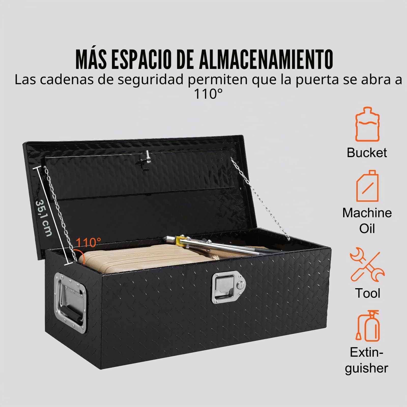VEVOR Caja de herramientas de aluminio para camión, 76,2 x 33 x 24,4 cm caja volcadora con cerradura con llaves y asas laterales para almacenamiento de contenedores de basura de coche, caravana, Negro