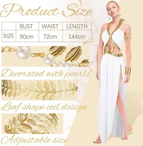 Miniatura 2 de Hicarer 7 piezas de disfraz griego de Halloween para mujer ateniense, accesorios de disfraz de Toga para mujer, incluye corona ateniense Toga,