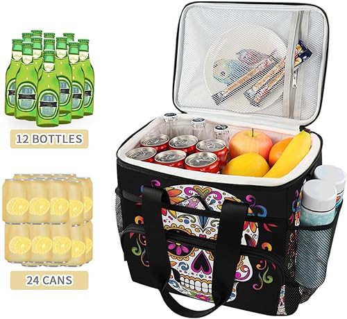 Miniatura 3 de Nander Bolsa de almuerzo grande con diseño de calavera de azúcar, con aislamiento, reutilizable, suave, enfriadora, para adultos, hombres y mujeres,