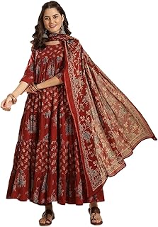 ANNI Designer Women's Pure Cotton Block Hand Print Anarkali Kurta Set with Dupatta | Floral Printed Suit Set for Women|Ana... Price In India
