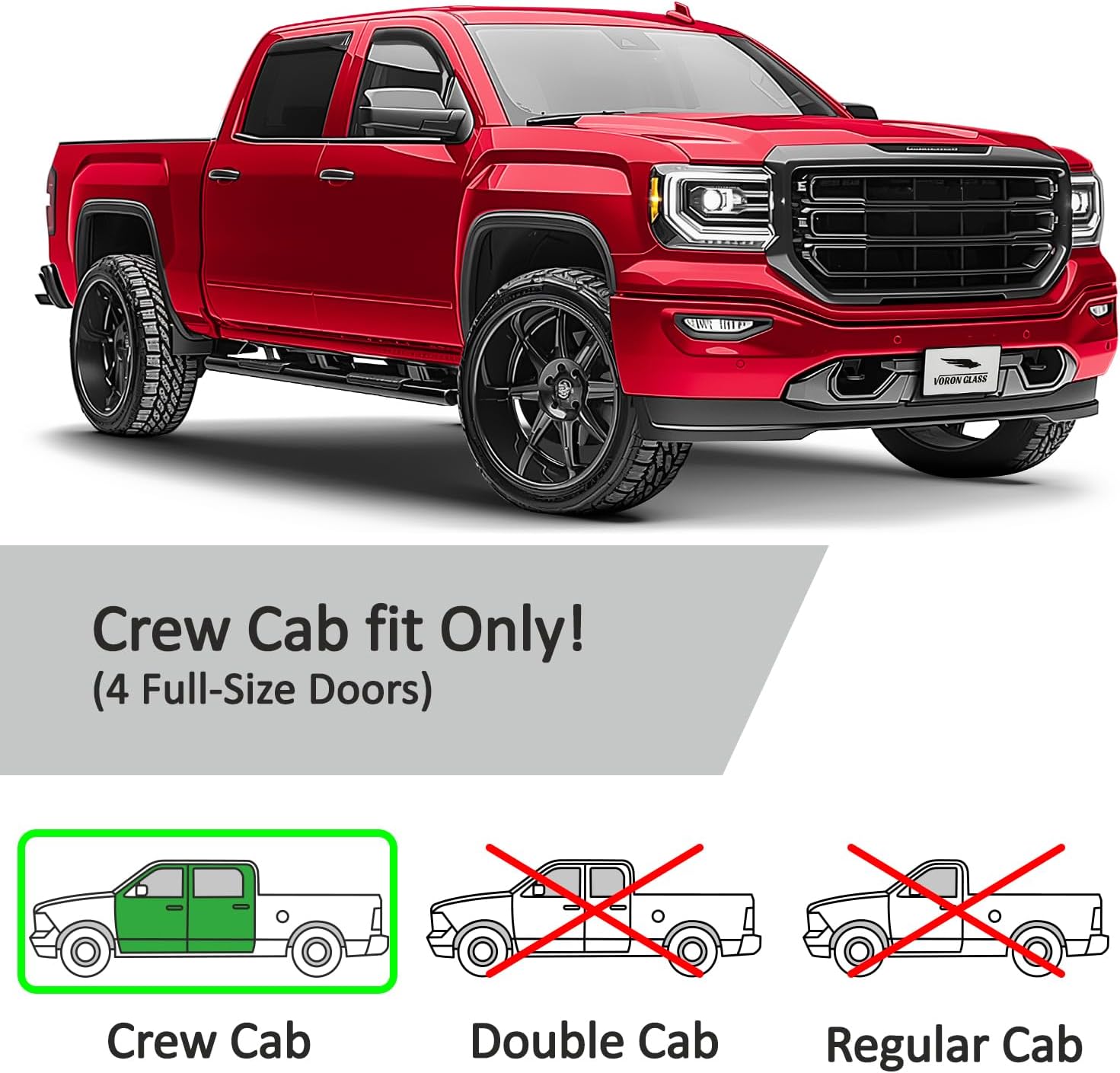 Voron Glass in-Channel Extra Durable Rain Guards for Trucks GMC Sierra 2014-2018 Crew Cab, Window Deflectors, Vent Window Visors, 4 Pieces - 200446