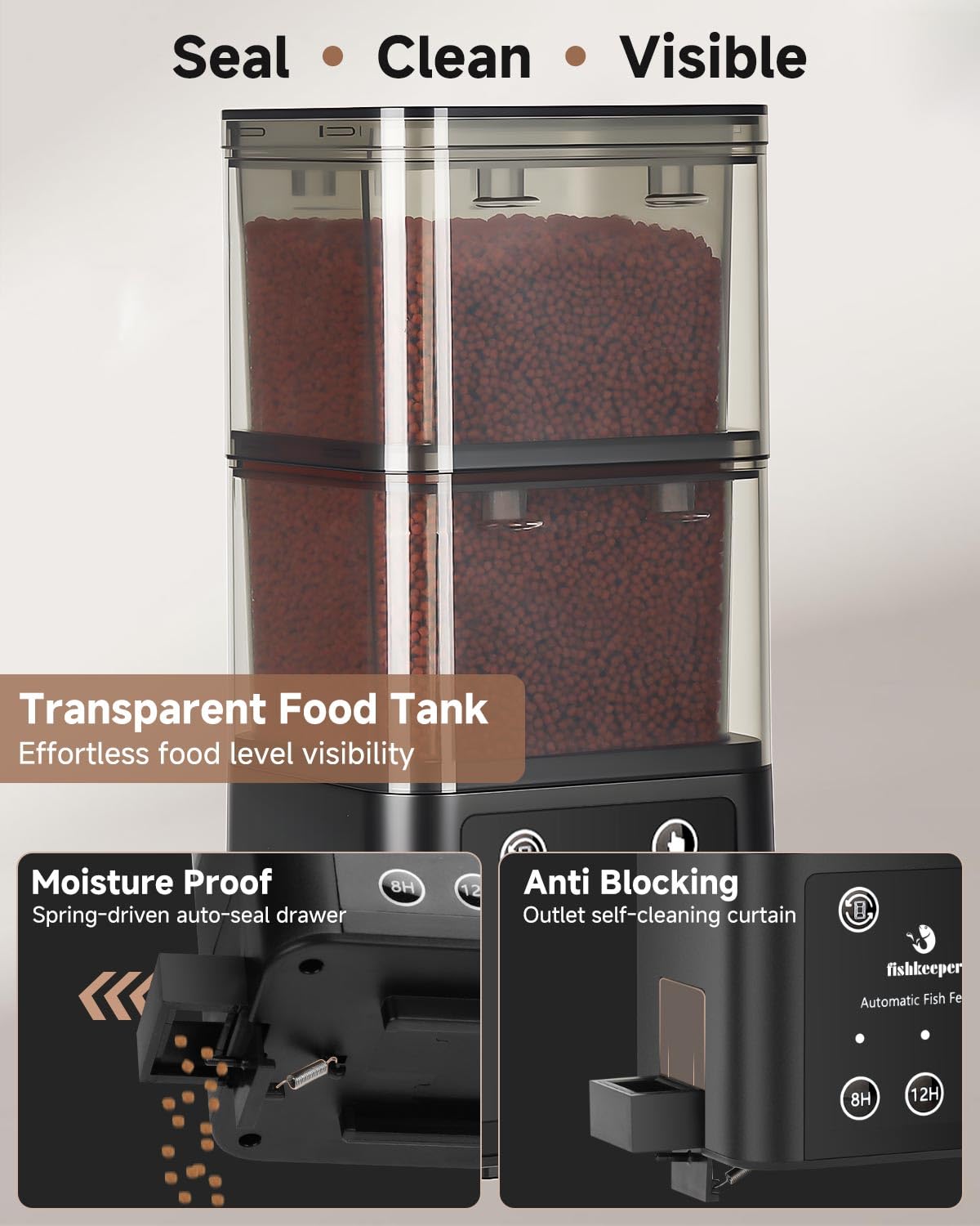 fishkeeper Mangiatoia automatica per acquario con tre modalità di alimentazione a tempo, 520 ml, per l'alimentazione automatica di acquari in vacanza, automatico per pesci