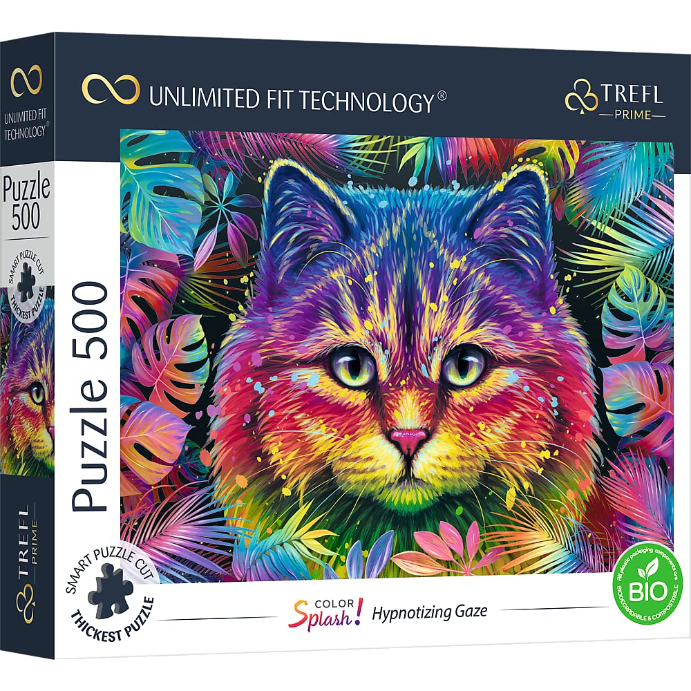 Trefl-500 Piezas-Cartón Grueso, Gato Animales Modernos, Entretenimiento Creativo para Adultos y Niños a Partir de 10 años puzzle uft color splash: hypnotizing gaze (37454)