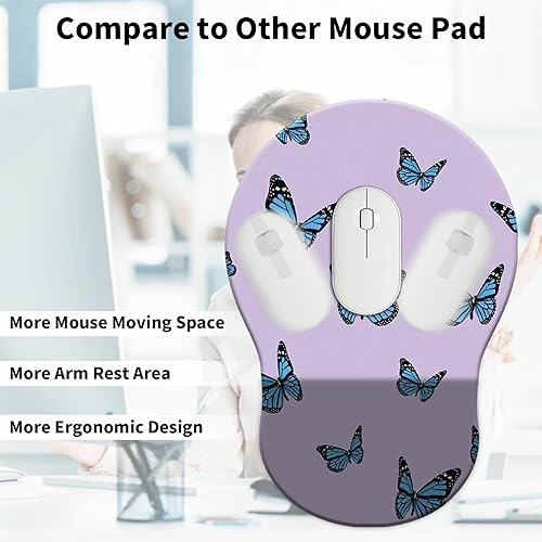 Miniatura 4 de Alfombrilla de mouse con soporte de muñeca de gel, bonito diseño de mariposa morada, alfombrilla de mouse ergonómica para juegos con reposamuñecas