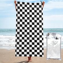 Checkered Black and White Microfiber Beach Towel Extra Large 31.5"X63"-Quick Dry Lightweight Towel, Compact Fast Drying Towel for Travel, Swimming Pool
