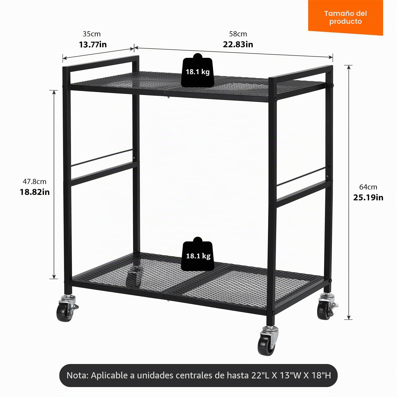 YBING, Soporte de Metal para Torre de Ordenador de 2 Niveles con Ruedas giratorias, para Debajo del Escritorio, para Impresora, fax, Oficina en casa, Negro