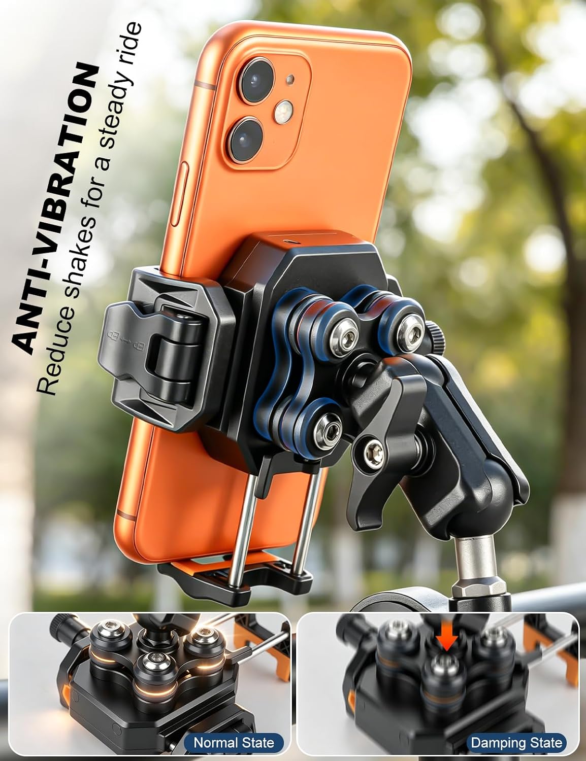 koolehaoda Motorcycle Phone Mount Holder with Vibration Dampener [Metal Extension Arm] Anti-Shake Handlebar Cellphone Cradle for Bike Bicycle Scooter ATV, Adjustable Fit 5.4-7.2" Phones