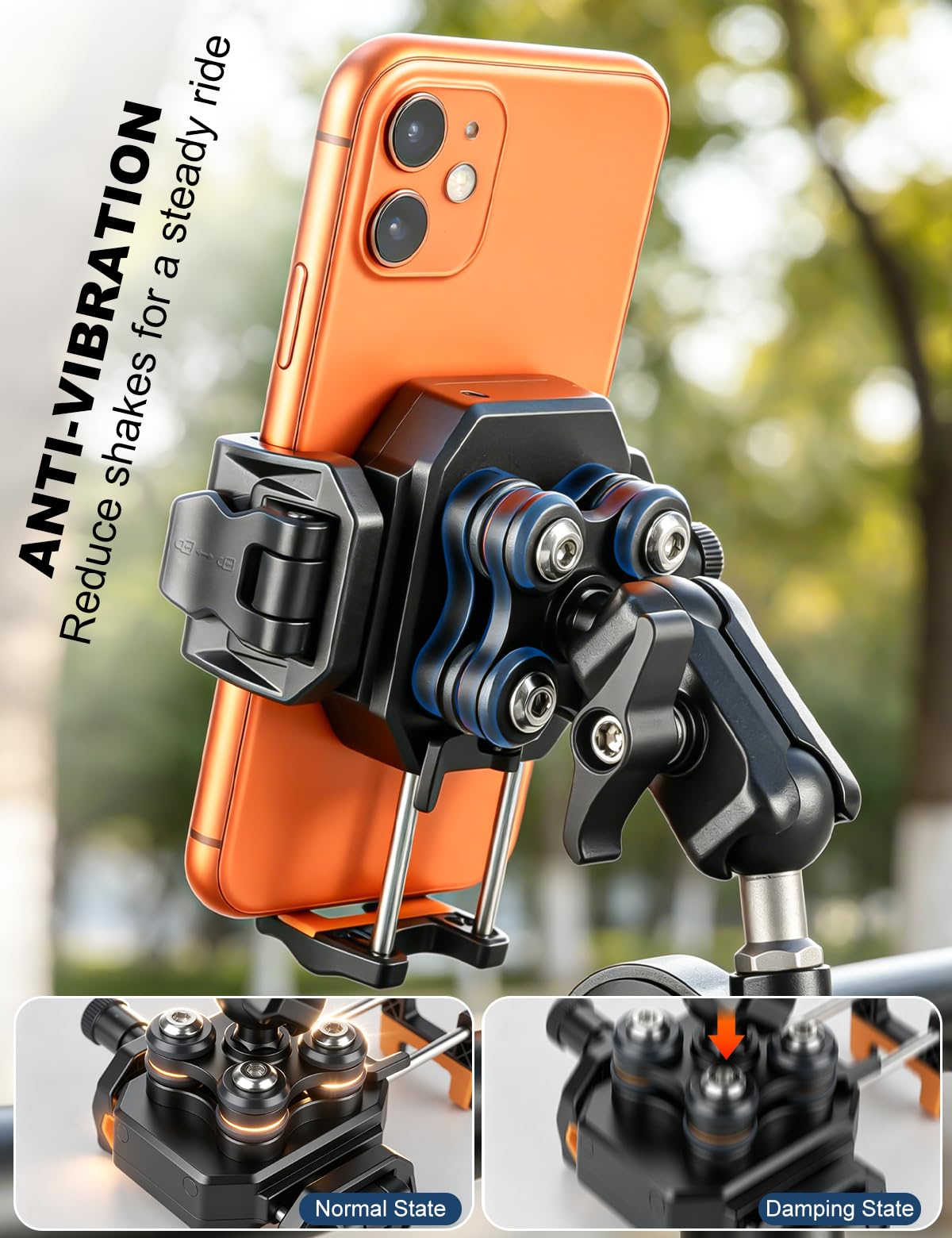 koolehaoda Support Telephone Moto avec Amortisseur de Vibrations [Double Amortisseur] Support de Téléphone Rotatif à 360° pour Moto, Vélo, VTT, UTV, Scooter Compatible avec 5,4-7,2" Smartphone