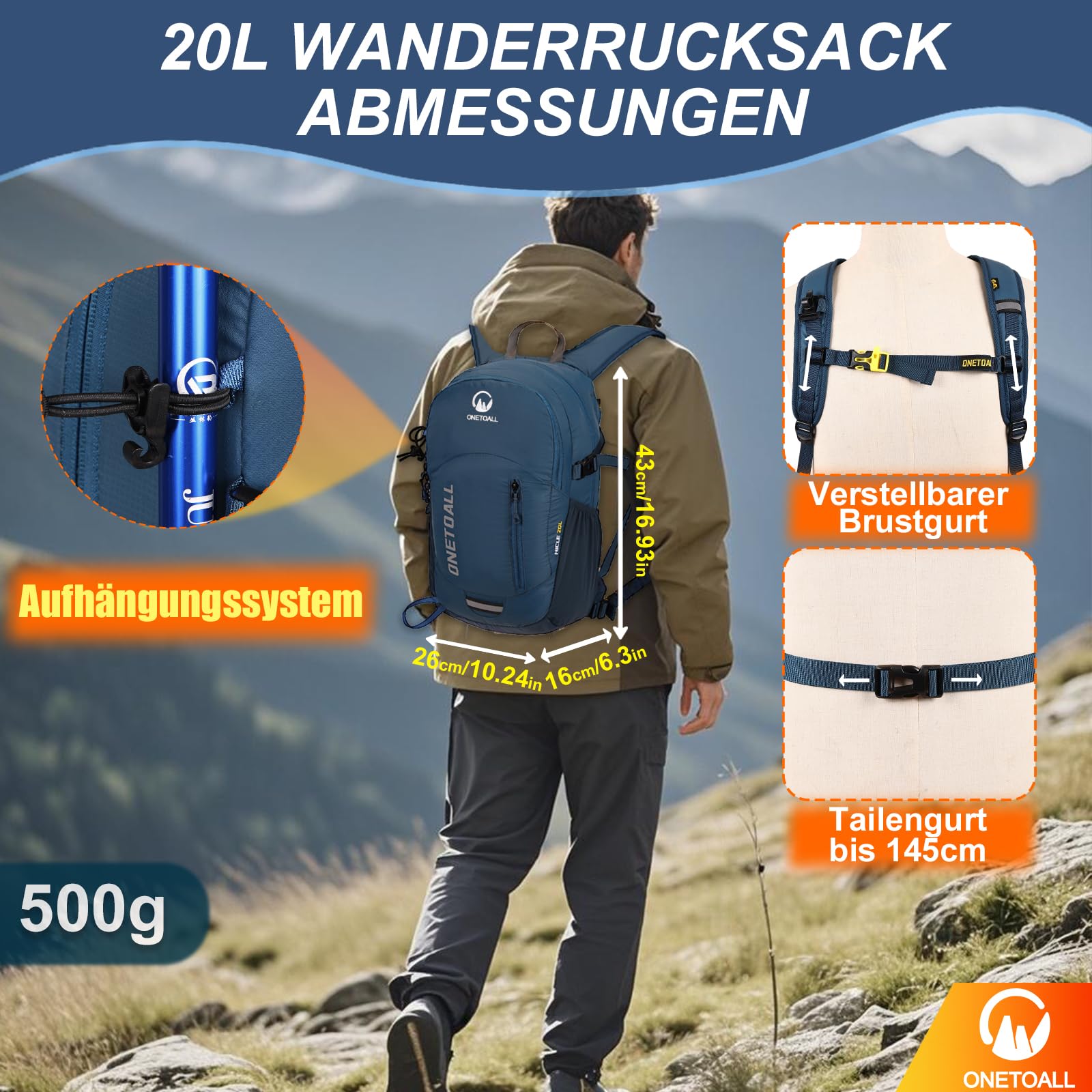 Wanderrucksack Damen, Diebstahlsicherer Tagesrucksack Damen, Wasserdichter Fahrrad Rucksack mit Rückenbelüftung zum Wandern Tagestour Radfahren Reisen Pendeln