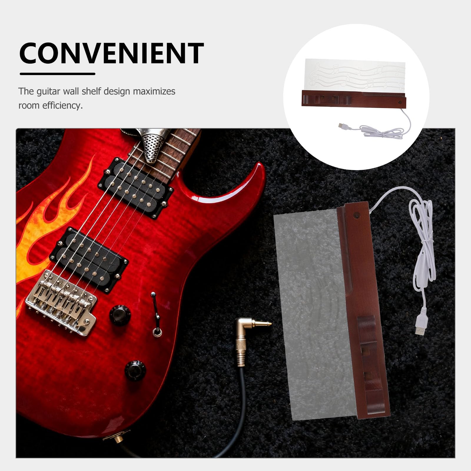 Beleuchtete Gitarrenwandhalterung mit Integriertem Plektrumhalter und Haken für E gitarre und Violine für Studios und Kleine Wohnungen