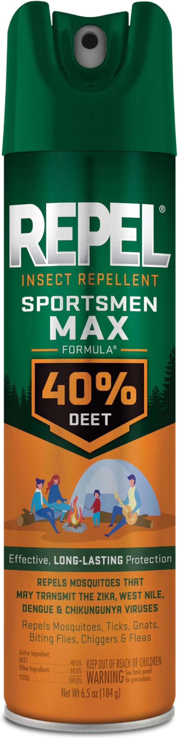 Repel Insect Repellent Sportsmen Max Formula 40% DEET, 6.5 Ounces, Long-Lasting Aerosol Insect Repellent Spray Repels Mosquitoes, Ticks, Gnats, Biting Flies, Chiggers And Fleas