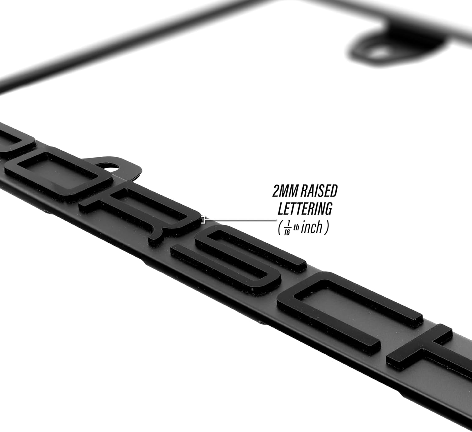 USR UNIQUE STYLE RACING Stealth Black Powder Coat UV Resistant Rust-Proof Steel Plate Holder - 1pc - Compatible 911 Carrera Boxster Cayenne Macan (3D RAISED LETTER/STEEL LICENSE FRAME)