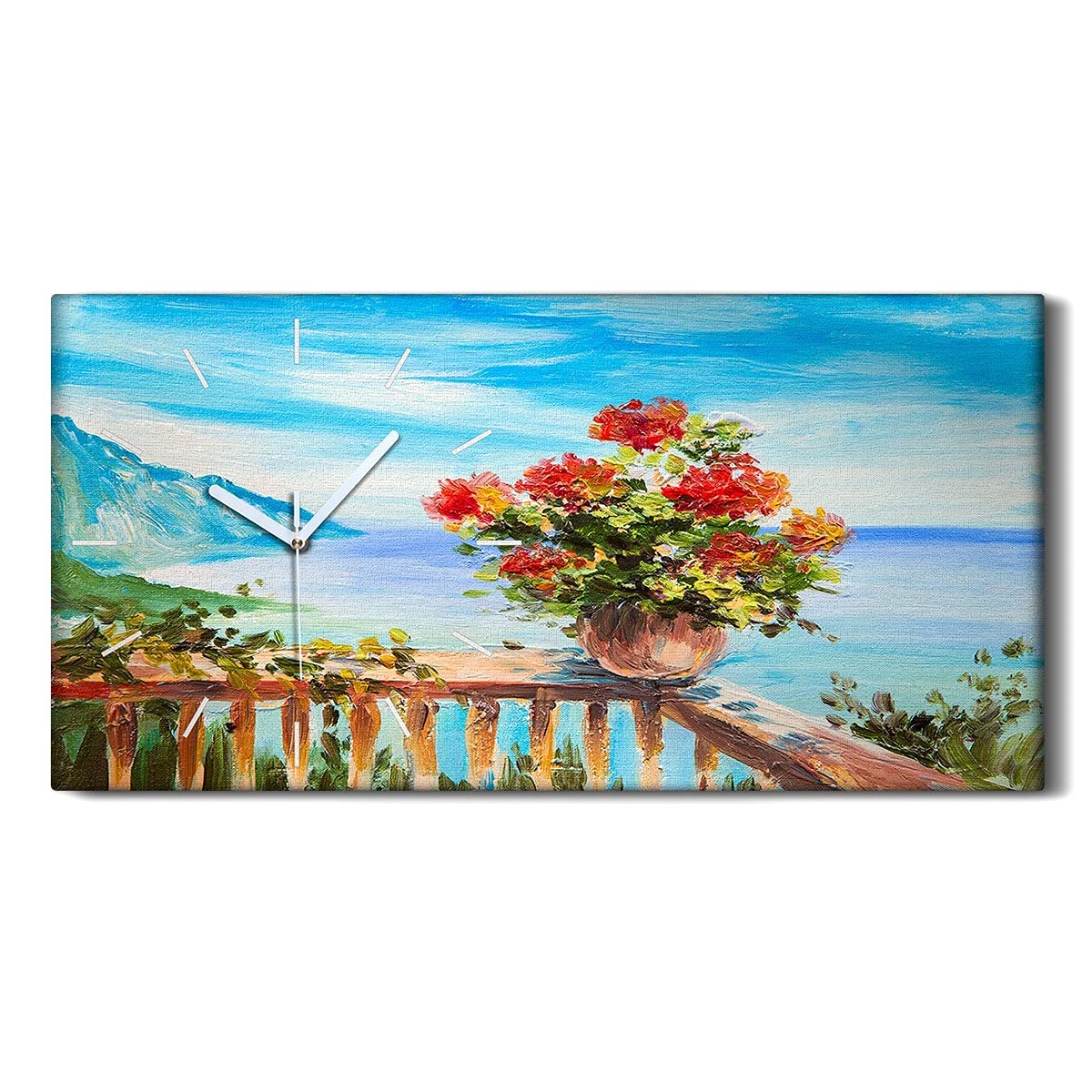 Horloge sur toile décoration salon et chambre motif fleurs d'huile 60x30cm