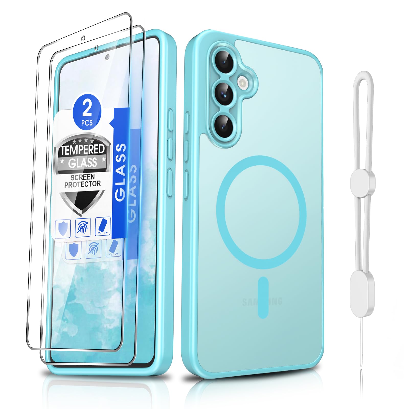 Dizn for Samsung Galaxy A54 Phone Case: with Tempered Glass Screen Protector [Compatible with MagSafe] with Strap, Matte Cover &amp; Military Grade Shockproof Protective A54, Funda para A54, Teal