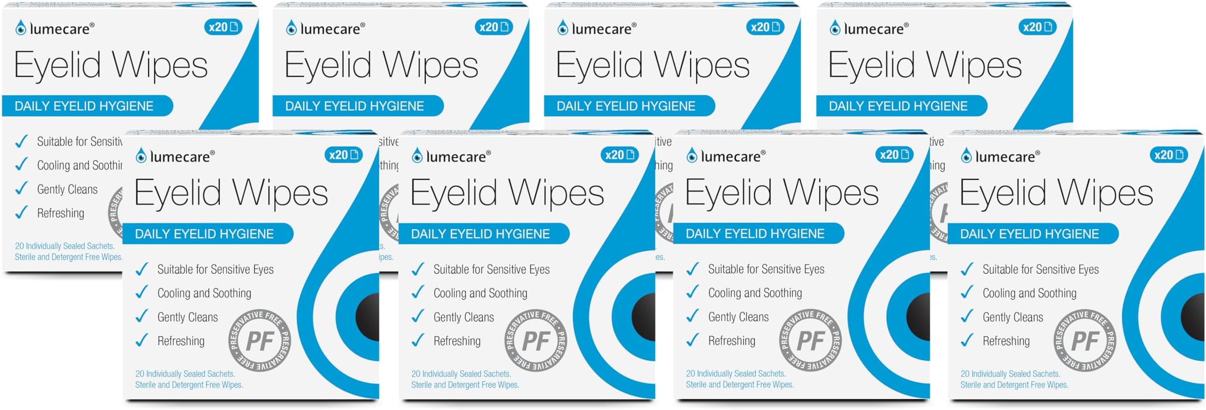 Lumecare Eyelid Wipes x8 Pack - 160 Sachets