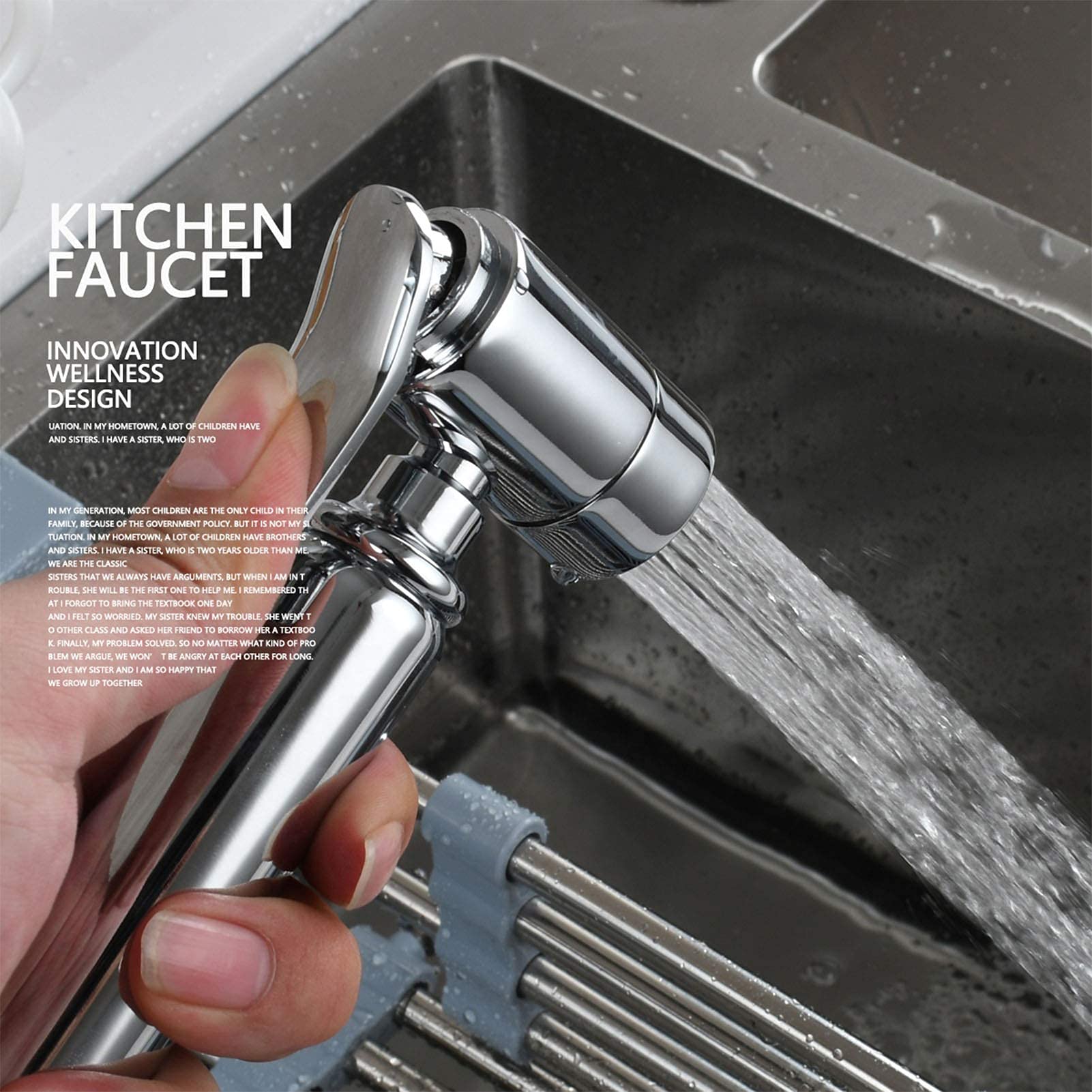 Rubinetto in ottone, rubinetto da cucina a braccio oscillante a doppio snodo, uscita acqua a 2 modalità, rubinetti da cucina a parete monocomando con spruzzatore per bidet (cromo)