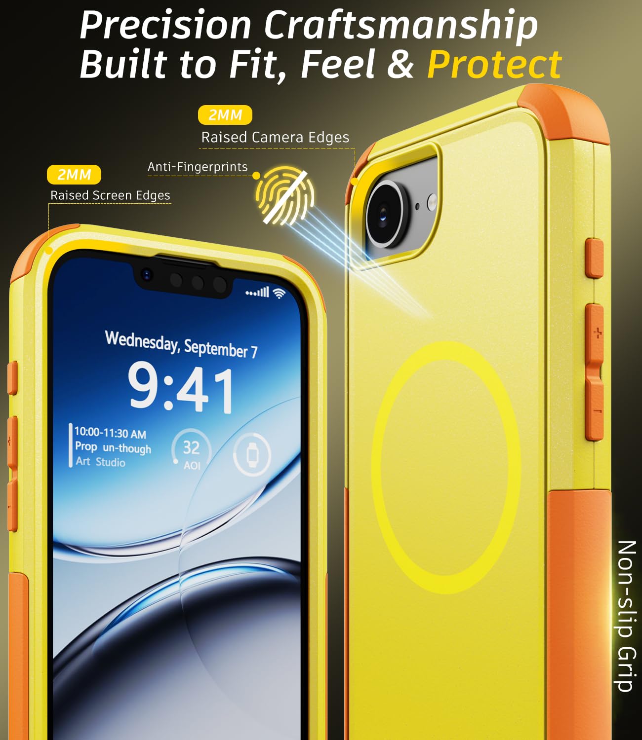 Custodia resistente per iPhone 17e e iPhone 16e, custodia protettiva di grado militare a prova di caduta [compatibile con MagSafe], con pellicola protettiva, antiurto, antiscivolo (giallo)