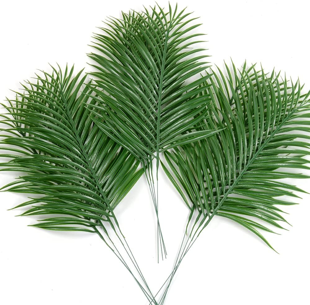 CLONG 24pcs Artificial Palm Leaves Tropical Plants Faux Fake Palm Fronds Plant (24, Green)