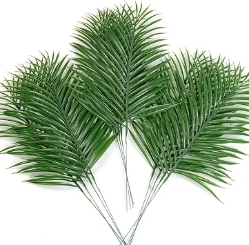 CLONG 12pcs Artificial Palm Leaves Tropical Plants Faux Fake Palm Fronds Plant Green