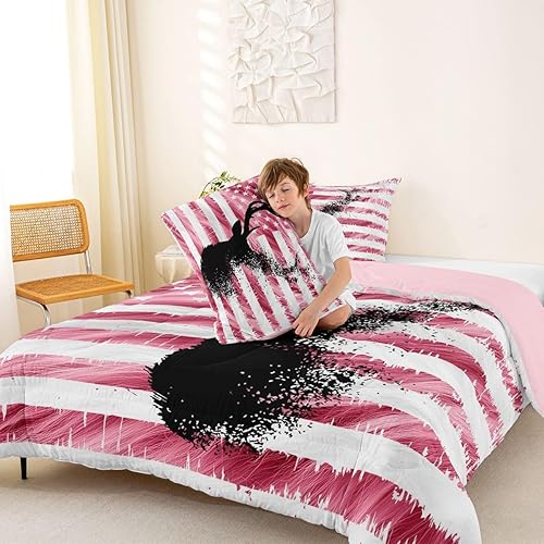 Miniatura 3 de Feelyou Juego de edredón de piel de vaca rosa y blanca para niñas y niños, edredón de animales salvajes y ciervos, decoración de habitación, juego