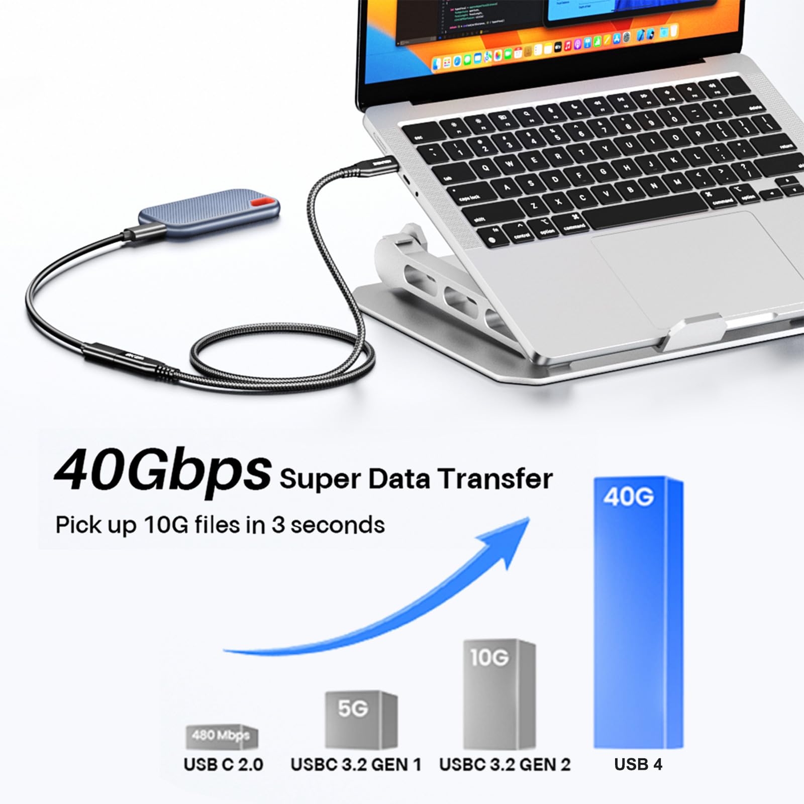 USB-C-Verlängerungskabel, 8 K @ 60 Hz/4 K @ 144 Hz, Video-USBC-Stecker auf Buchse, Verlängerungskabel, 40 Gbit/s/240 W, USB Typ C 3.2 Verlängerungskabel, schnelle Datenübertragung und Aufladen für