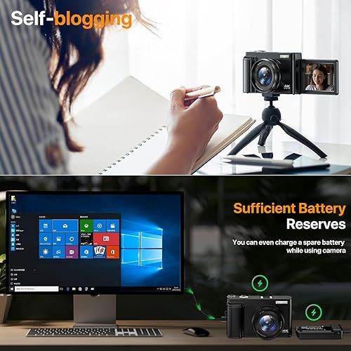 Miniatura 4 de 4K Digital Camera for Photography Auto-Focus Vlogging Camera for YouTube Video with 3'' 180° Flip Screen 16X Anti-Shake 4K Camera Compact Cameras
