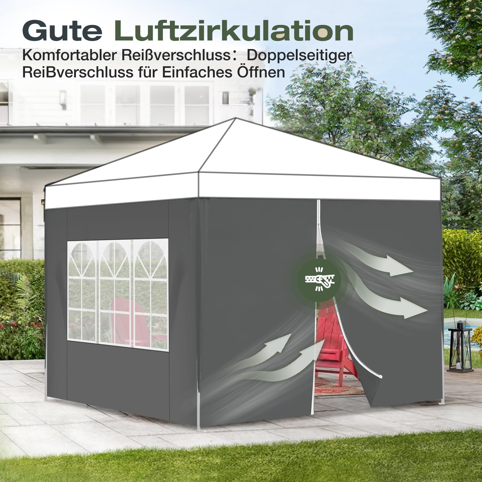 Sekey 2PCS Seitenwände für Pavillon 3x3 Wasserdicht Winterfest, Seitenwände für Pavillon Partyzelt Gartenzelt 3x3m, 1 Fenster 1 Tür, (Grau, 1 Fenster 1 Tür)