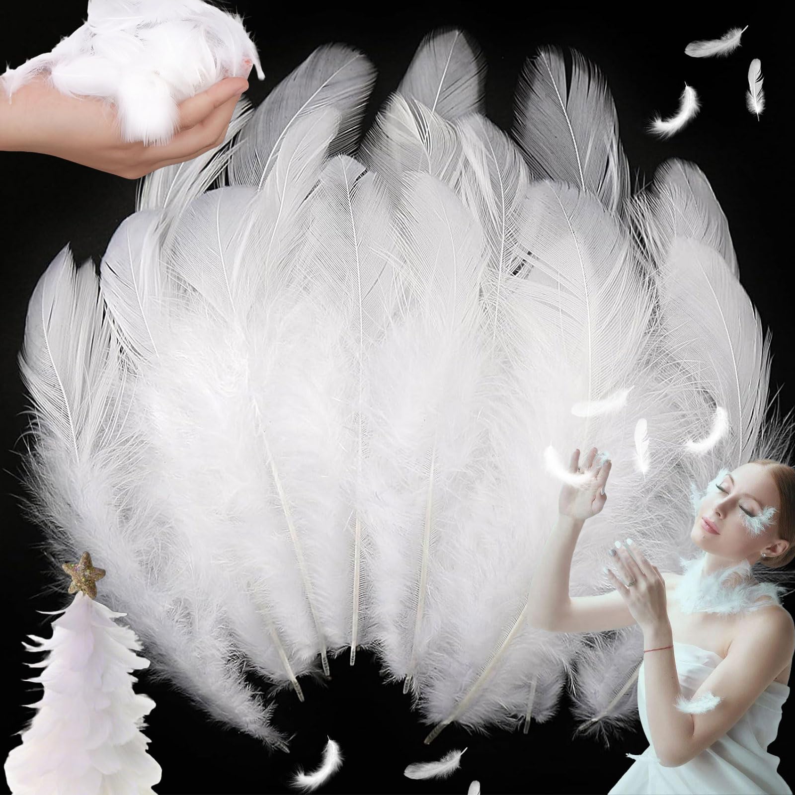 100 Piume Bianche Naturali D'oca, 6-12 Cm, Decorative, Per Artigianato Fai Da Te, Acchiappasogni, Decorazioni Matrimonio E Feste - 3