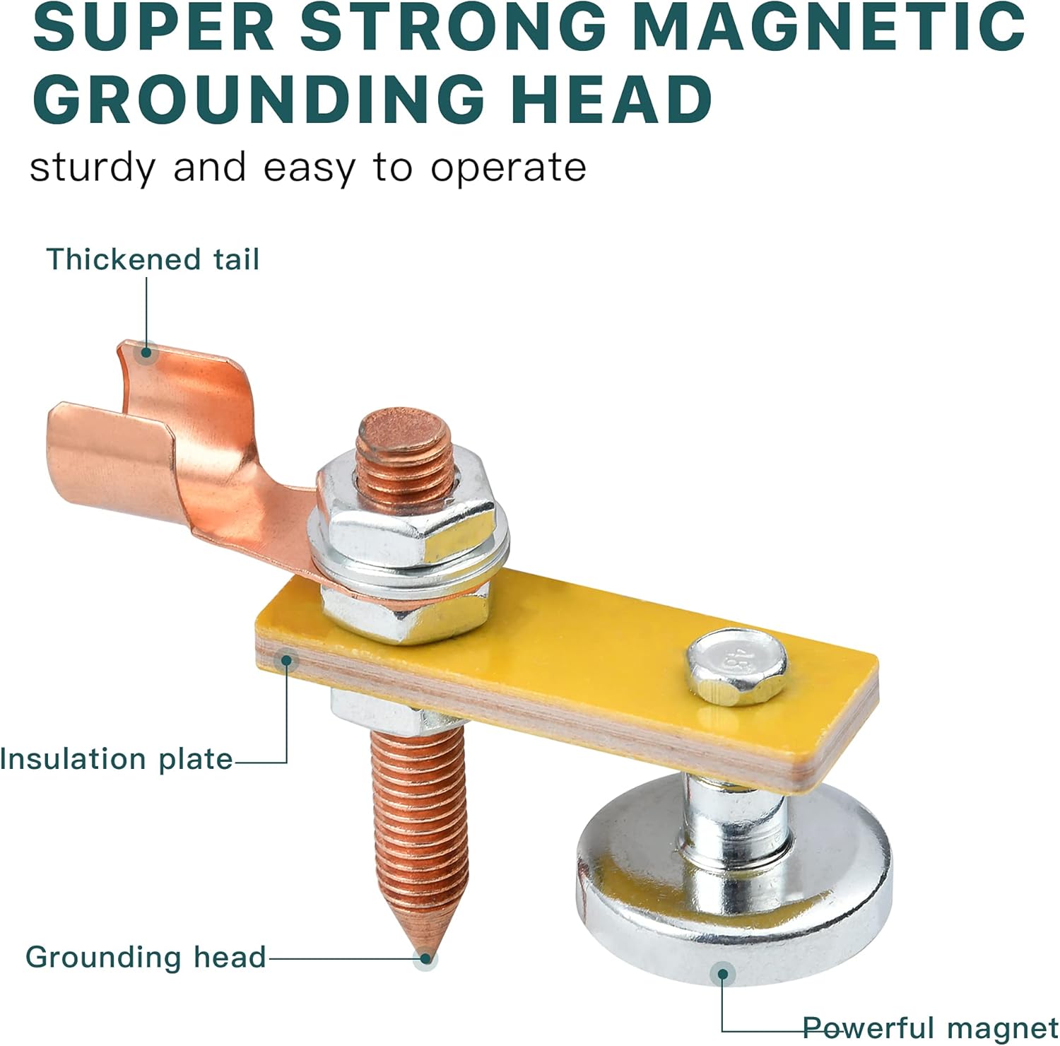 Worldity 2Pcs Magnetic Welding Head, Magnetic Welding Support Clamp, Magnetic Ground Clamp with Large Suction, Copper Tail Welding Accessories Stability Clamps - - 