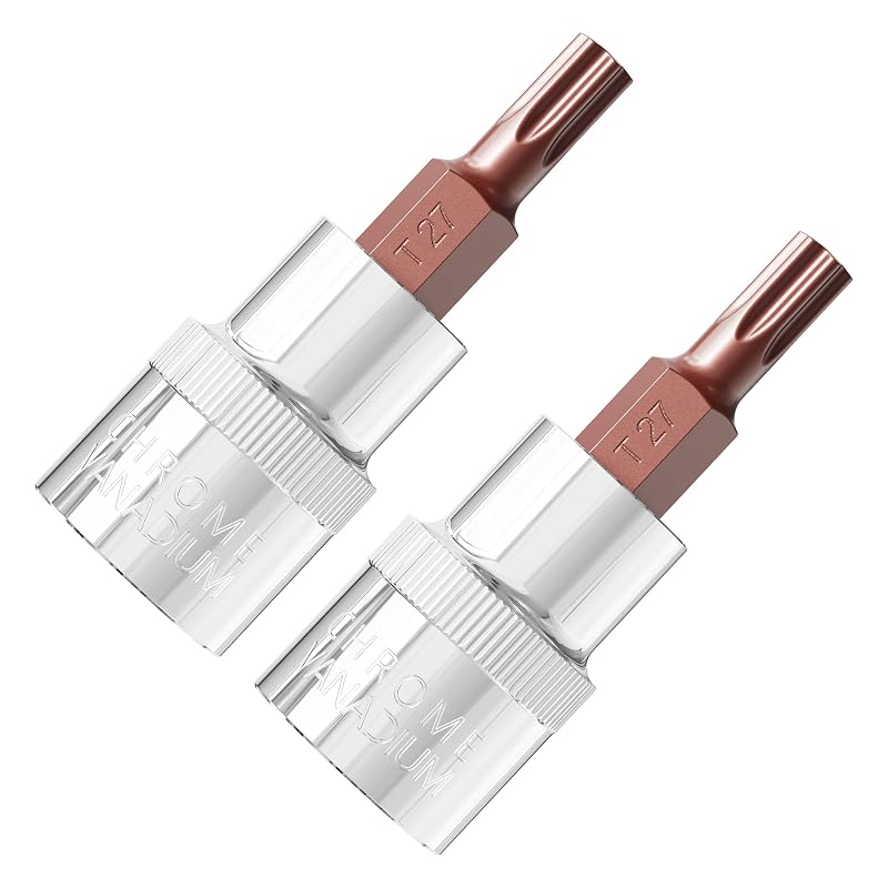 Soquete ponta Torx T27 com encaixe 9,5 mm (3/8 pol.) FOCMKEAS, comprimento de 48 mm, kit com 2 peças