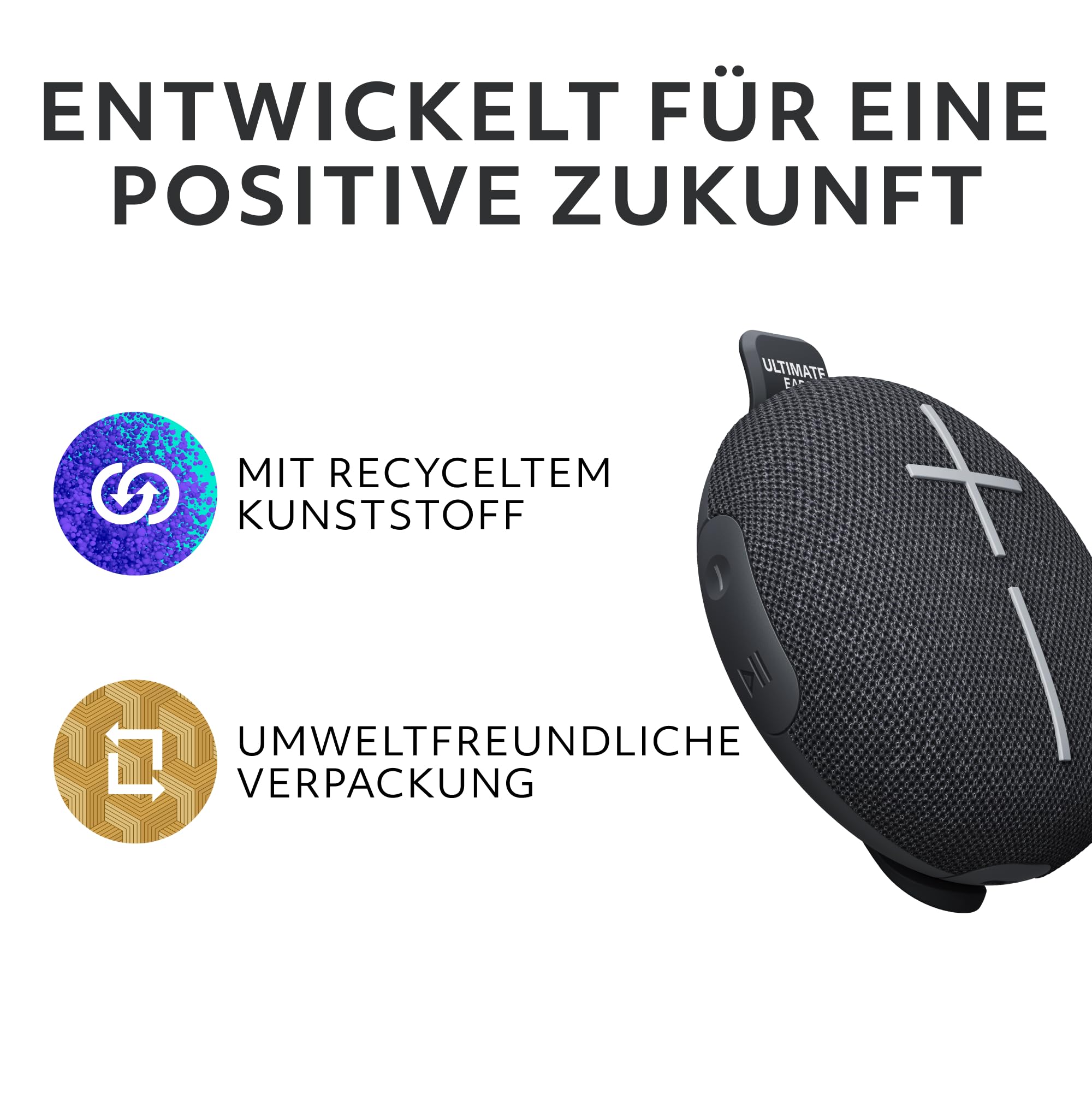 Ultimate Ears MINIROLL Ultraportabler wasserdichter Bluetooth-Lautsprecher, starker Bass, staubdicht nach IP67, 40 m Reichweite – Gentle Black