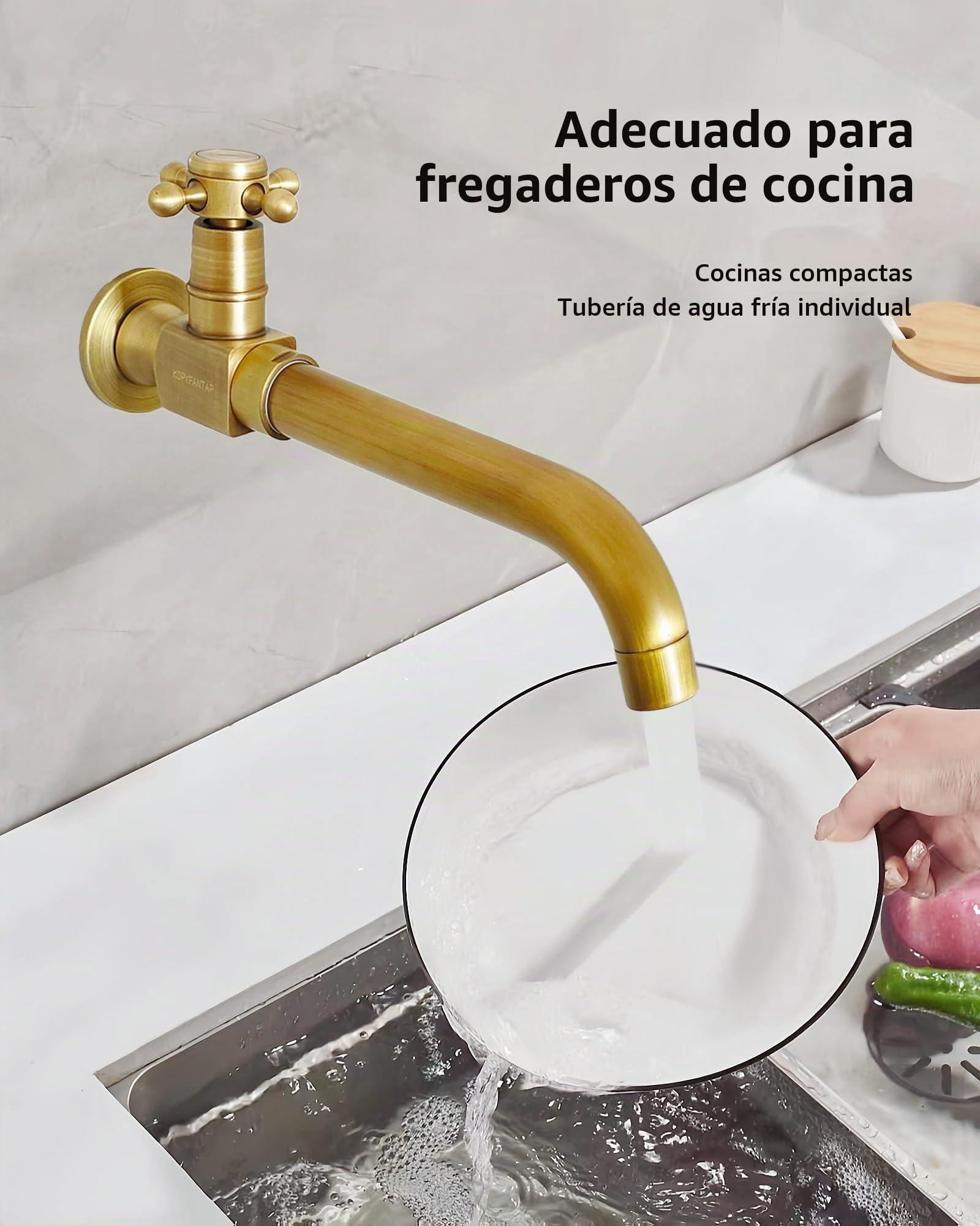 Grifo Pared de Agua Fría Latón Antiguo Giratorio 360°, 24cm | Grifo mural lavabo largo latón cepillado para baño balcón jardín terraza casa hotel, conexión 1/2 pulgadas