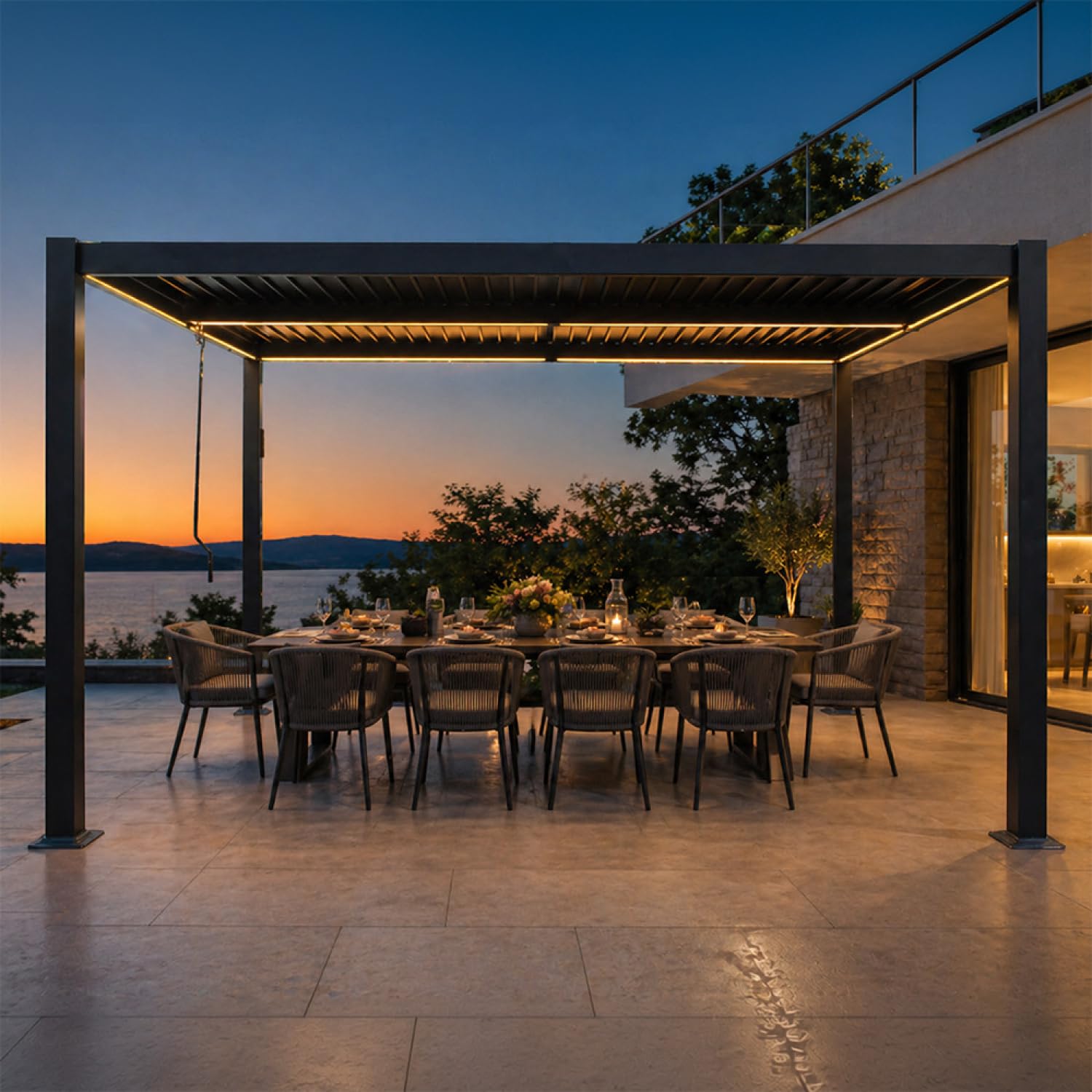 Pergola Bioclimatique CORFU LED Noir 4x3 m