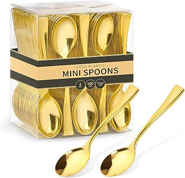 4 Inch Gold Mini Plastic Spoons, 100 Pack