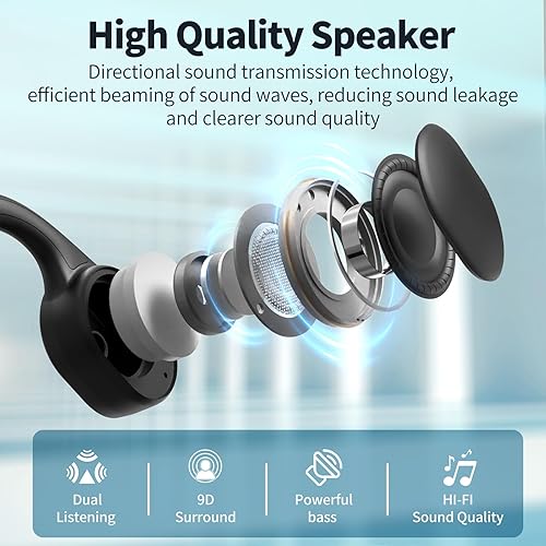 Miniatura 3 de Auriculares de conducción ósea, auriculares Bluetooth 5.3 de oreja abierta con micrófono, IPX7 impermeables para correr, entrenamiento, ciclismo,